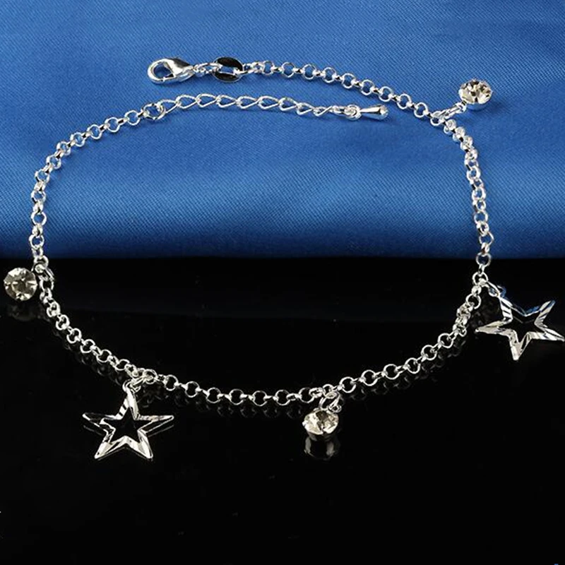 

New Small Stars Pendant Bohemia Foot Anklet 925 Sterling Silver Plate Anklets Bracelet Chain For Fashion Women Chain On Jewelry