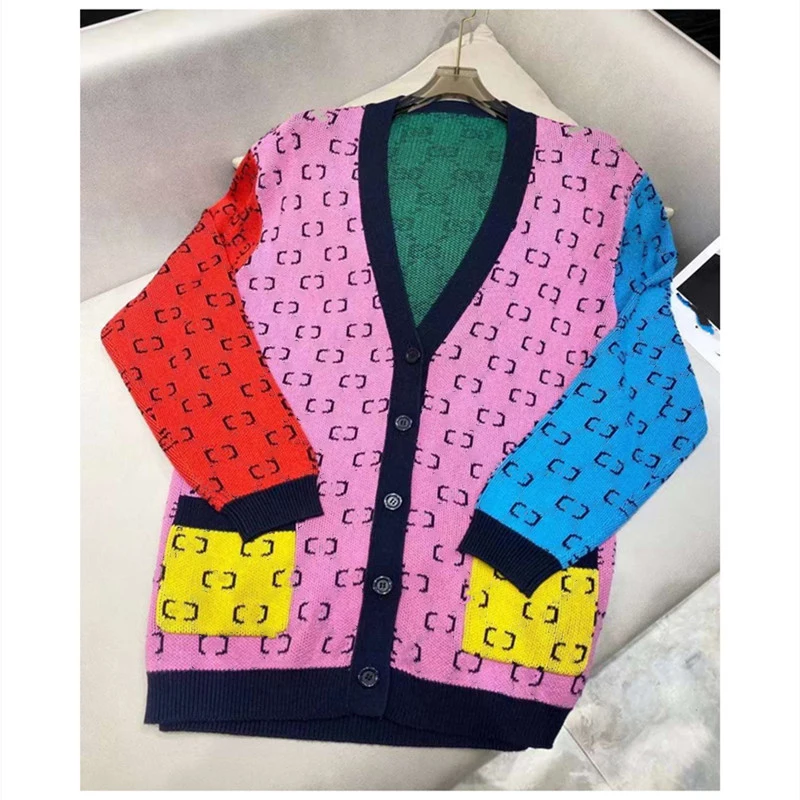 

Autumn New Women's Niche Design Retro Printed Long Sleeve Color Matching Unique Casual Warm Knitted Cardigan
