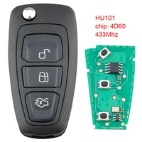 433mhz 3 buttons flip keyless entry fob auto remote car key replacement with 4d60 chip and hu101 fit for ford focus fiesta