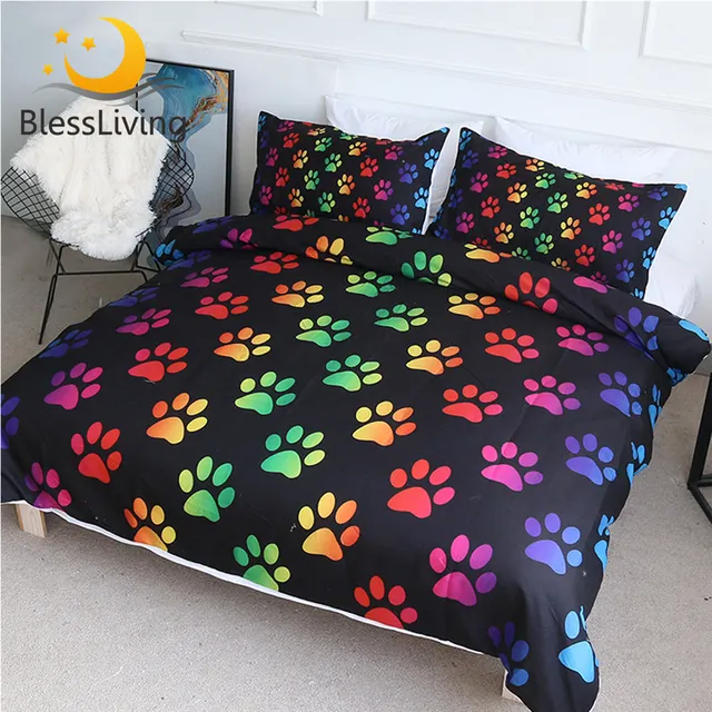 BlessLiving Kids Duvet Cover Rainbow Paw Bed Set 3 Pieces Cute Puppy Dogs Bedding Set for Teens Colorful Bedspreads King Posciel 1