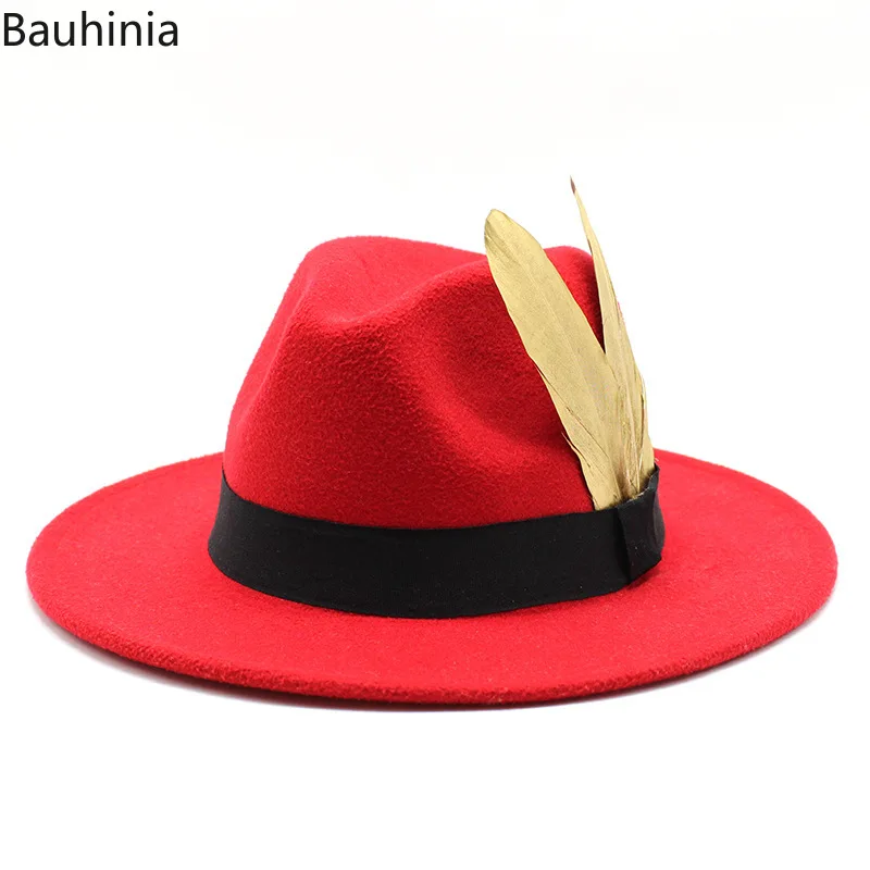 

Autumn Wide Brim Fedoras Big Brim Hats For Women British Style Vintage Church Hats Men Flat Brim Fedoras Autumn Winter Felt Hat