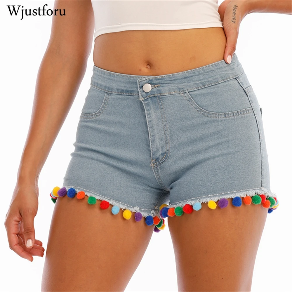 

Женские джинсы с радужными шариками Wjustforu, короткие джинсовые шорты с высокой талией и карманами, Повседневная Уличная одежда на лето 2021