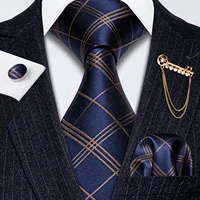 fahsion gold plaid men tie brooch set silk tie for men gifts necktie handkerchief cufflinks set barry wang designer tie gs 5233