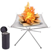 outdoor portable fire pit%c2%a0 holder stainless steel mesh shelf folding fire frame fast heating charcoal burning stove camping tool