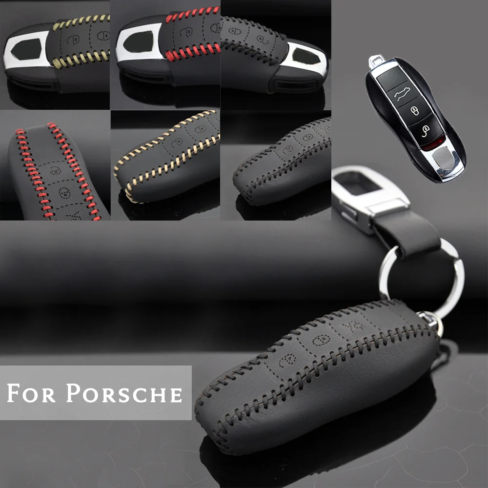 

Top Layer Leather Smart Remote Car Key Fob Case Cover Holder Protector Accessories Shell For Porsche 911 Macan 2014-2019