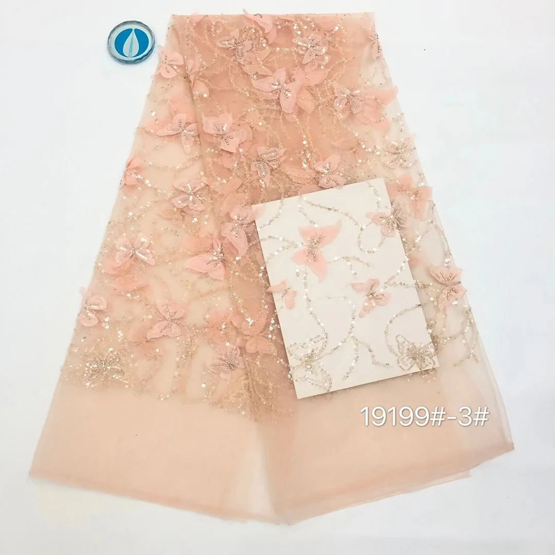 

African Sequin Lace Fabric 2021 French Tulle Lace Fabric Handmade Bead Embroidery Mesh Wedding Dress XB4607