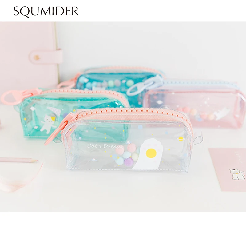 SQUMIDER простой пенал, мультяшный пенал на молнии, Большая вместительная сумка, прозрачная сумка для студентов и школьников, канцелярские принадлежности