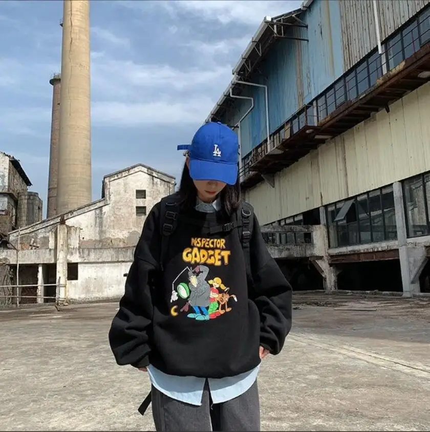 

LISCN Autumn Winter Long-Sleeve Plus Velvet Sweater Women's Clothes Trend Printing Mid-Length Loose Coat All-Match Lazy Wind Top