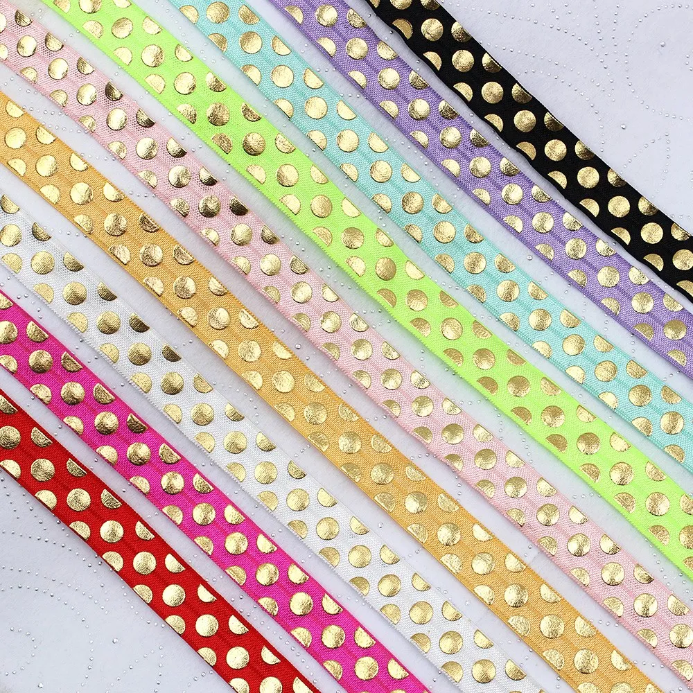 5yds 5/8 &quotГорячие золотые точки складываются над эластичным растягивающимся слоем