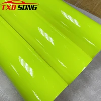 50cm200cm300cm gloss neon fluorescent yellow vinyl vehicle car wrap film sheet roll with air bubbles free