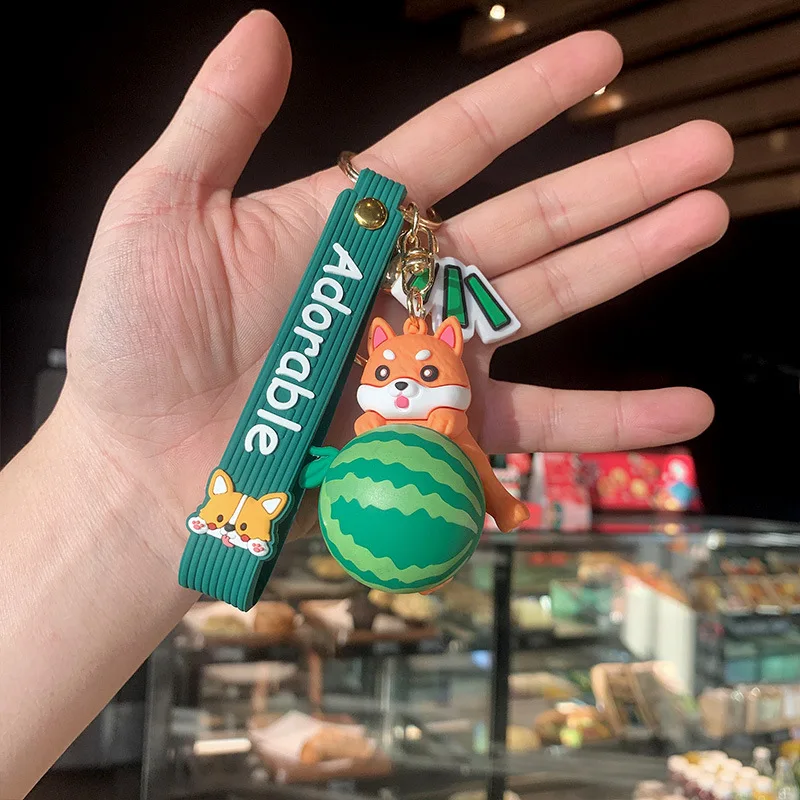 

Cartoon Cute Shiba Inu Watermelon Keychain Silicone Anime Doll Bag Car Ornaments Creative Couple Gift Key Ring Jewelry