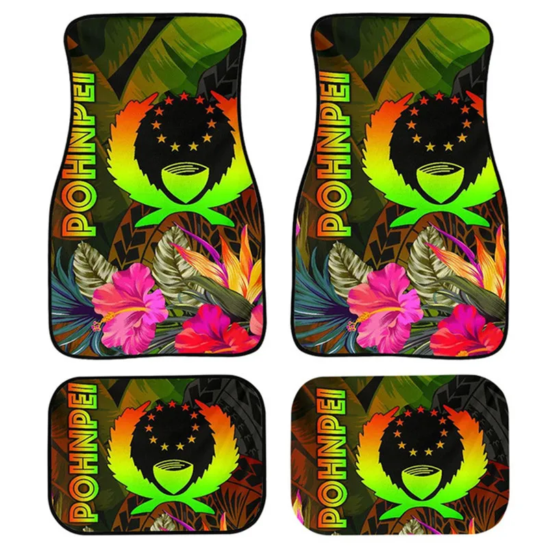 

Pohnpei Polynesian with Tribal Hibiscus Print Rubber Car Floor Mats Couple Design All Weather Carpet Floor Mat Front & Rear