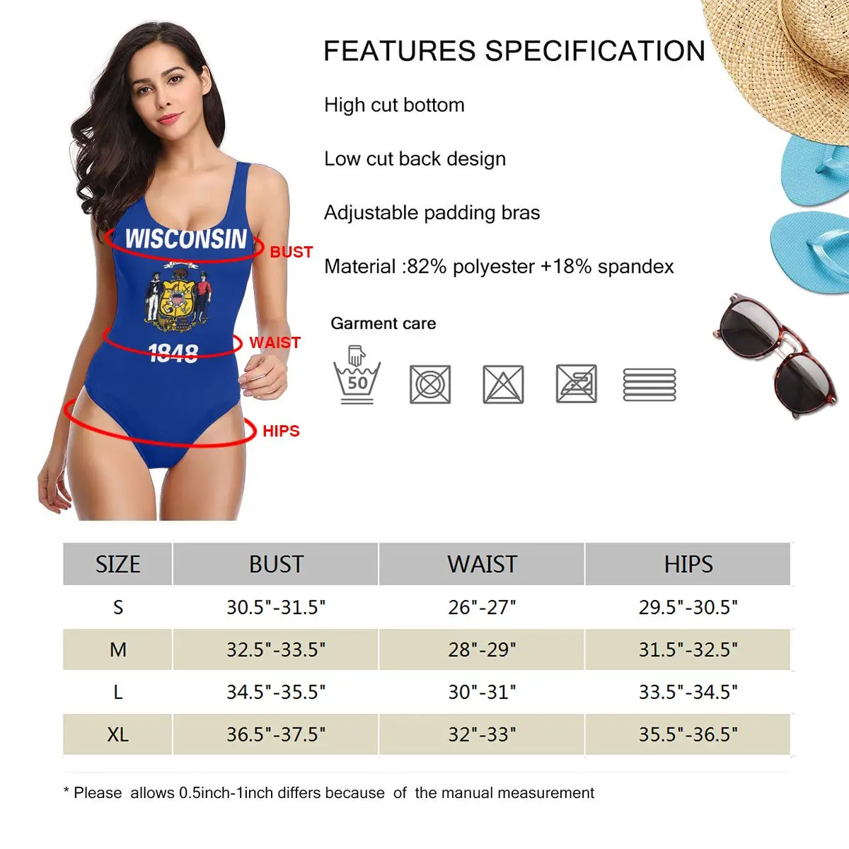 

Wisconsin State Flag sexy Bikinis Women Swimsuit Low Waist quick drying Women training bathing suit SwimSuit M3