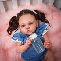 new 56cm reborn baby 22 blue eyes black haired girl toddler doll lifelike cute babies soft cotton body silicone dolls toy gifts