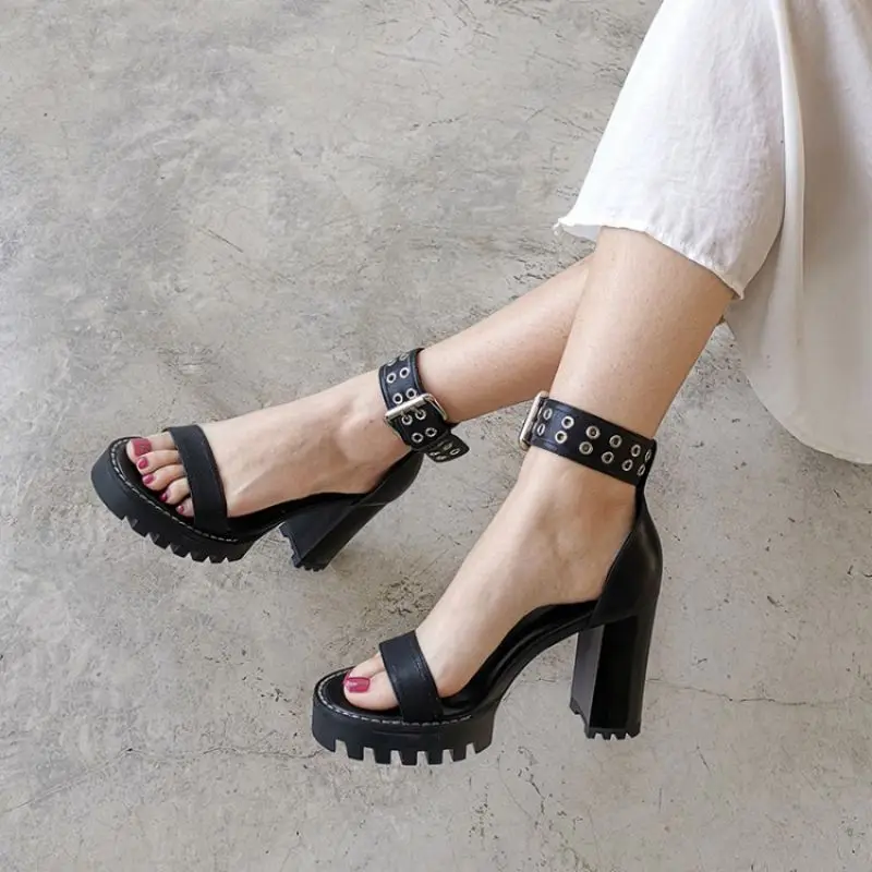 

Super High Heel Leather Sandals Women Fashion New Stiletto High Heel Platform Women's Shoes