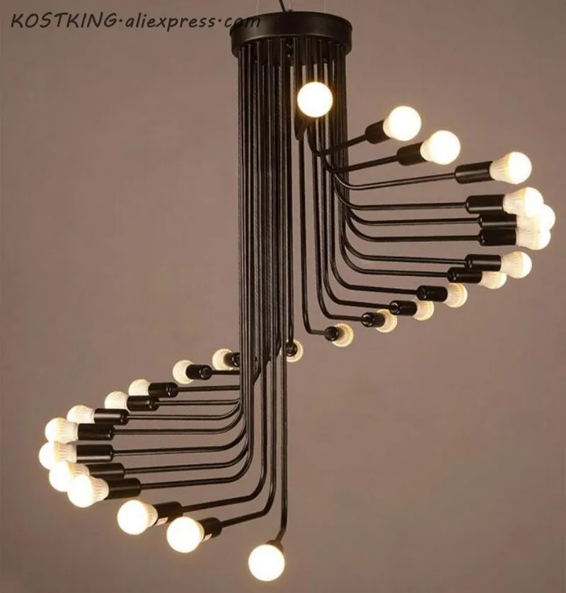 売る 黒鉄スパイラルペンダント照明器具現代のレトロな工業用ヴィンテージ階段電球光沢 Luminaria ダイニングルーム