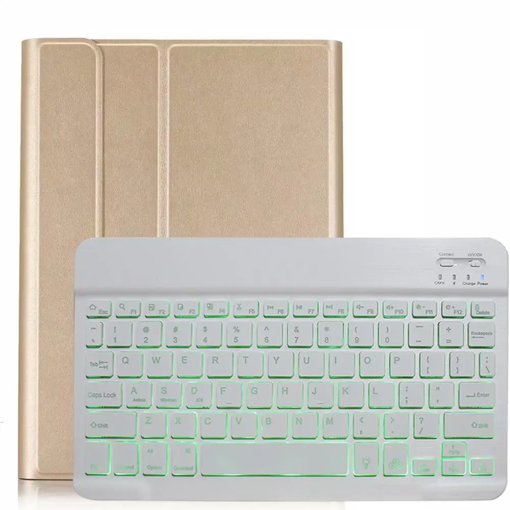Gold with White Чехол-клавиатура с подсветкой для samsung Galaxy Tab S6 10,5 чехол T860 T865 SM-T860 чехол Съемная Bluetooth клавиатура кожаный чехол - Цвет: Gold with White