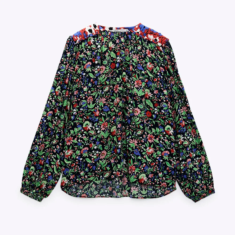 

Women Button Up Shirt 2021 New Thin Tops Mujer Camisas Lantern Sleeve Oil Painting Print Chiffon Shirt Long Sleeve Shirt Women