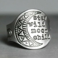 simple fashion retro ring disc carved moon pattern carved english womens jewelry