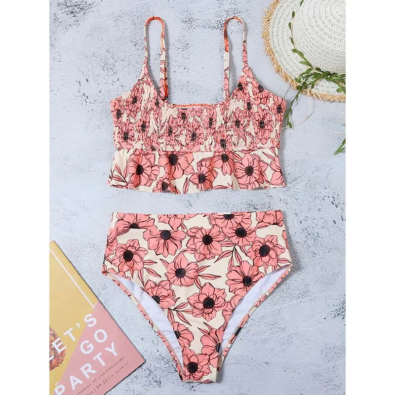 Floral Sexy Bikini High Waisted Women's Large Swimsuits Female Plus Size Swimwear Beach Bikinis Set Swim Girl Bathing Suit 2021