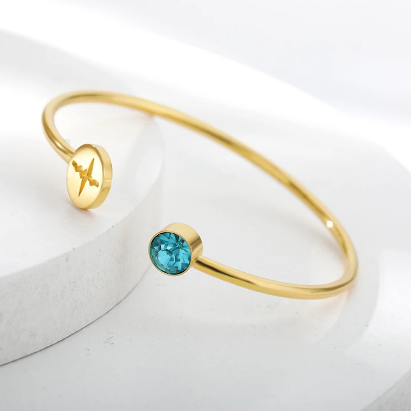 Birthstone Heartbeat Cardiogram Bracelets For Women Bangle Stainless Steel Adjustable Bracelet for Couple Birthday Jewelry Gifts | Украшения