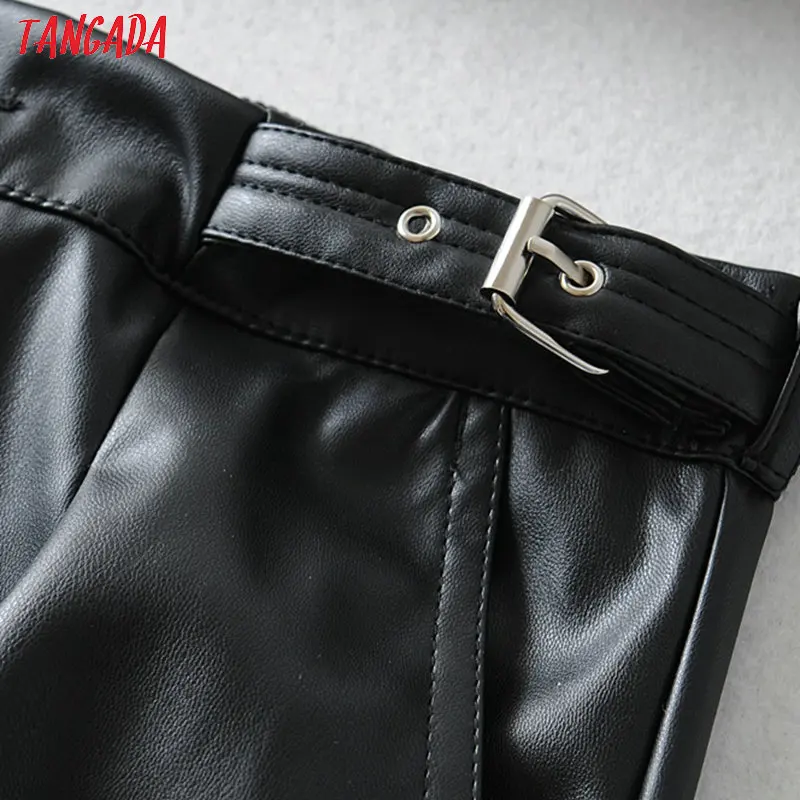 Tangada, женские черные штаны из искусственной кожи, зимние штаны с эластичной талией и карманами, винтажные повседневные женские брюки из искусственной кожи 6A125
