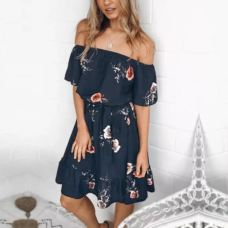 Женское платье с открытыми плечами Повседневное коротким рукавом и вырезом