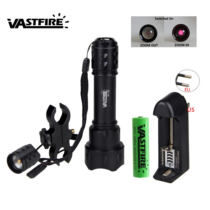 

Led IR Flashlight Zoomable Focus 850nm LED Infrared Radiation Lamp Night Vision Hunting Torch With 18650 Rechargeable Batttery