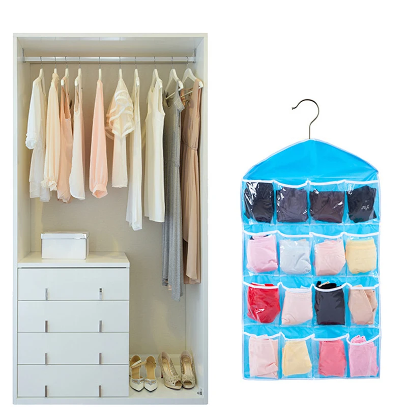 

New 16 Grid Clothes Socks Underwear Storage Hanging Bag Closet Small Things Storage Wall Door Pocket Classification Sorting Bag