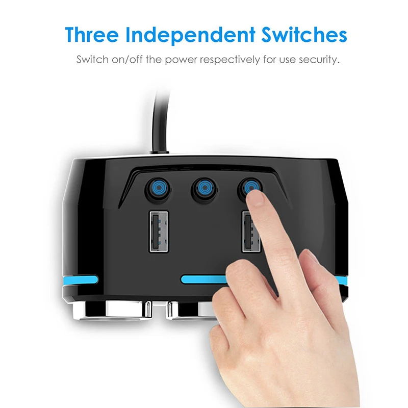 

9.2 * 5.2 * 3.2cm 3way Cigarette Lighter Socket Splitter Power Adapter Dual USB Car Charger 12/24V