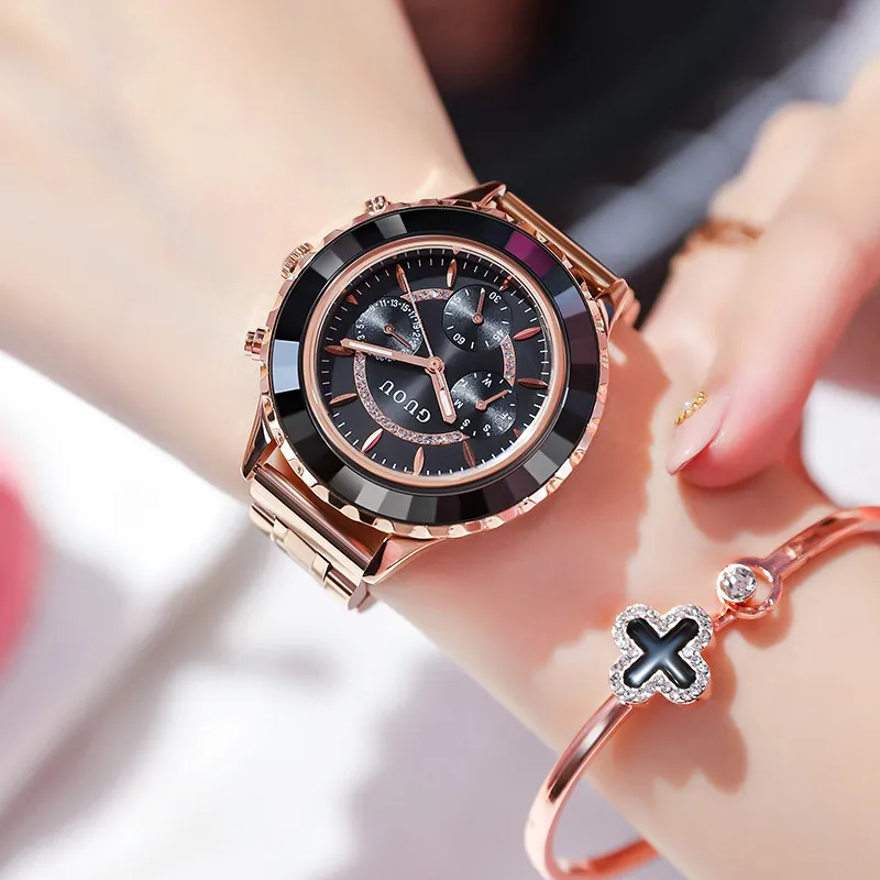 

Watches for Women Fashion Three-eye Waterproof Steel Band Quartz Watch Simple Luxury Temperament Designer Female Watch New 2021