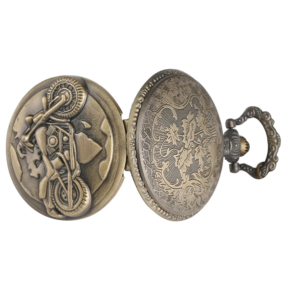 Винтажные 3D антикварные бронзовые мотоциклетные кварцевые карманные часы с