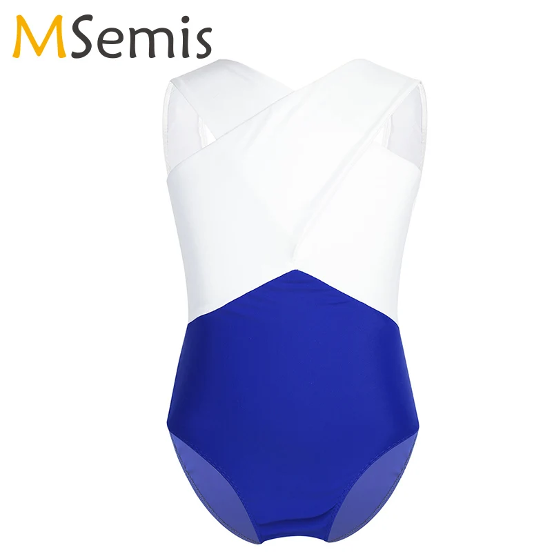 

Gymnastics Leotard Girls teens ballet dancewear children Sleeveless Cross Bodice Cutout Back Color Block Ballet Dance Jumpsuit