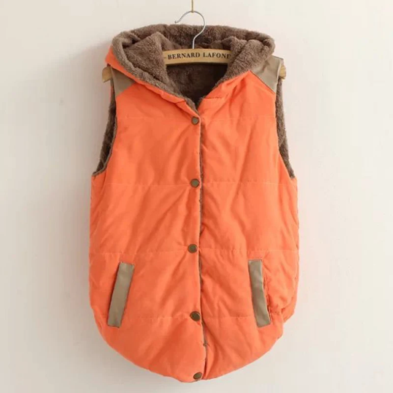 

Winter Vest Women Top Autumn Thicken Hooded Coat Female Sleeveless Jacket Women Clothes Button Vest Sleeveless Jacket Coat Vest