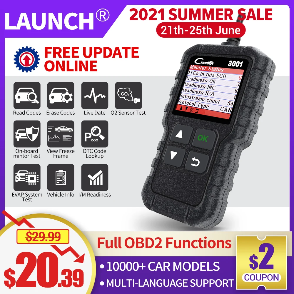 LAUNCH X431 CR3001 obd2 Профессиональный Автомобильный сканер OBDII считыватель кодов