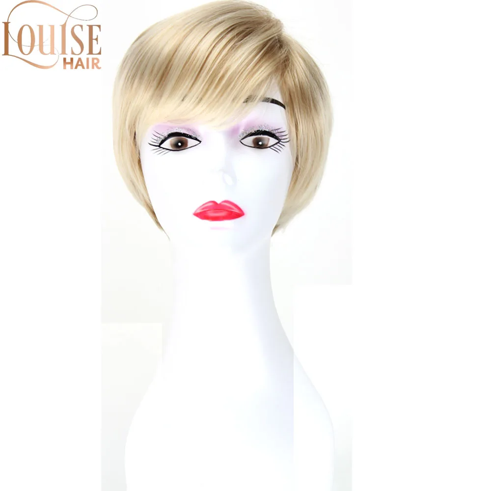 

Louise Hair White Women Synthetic Full Wigs Short Straight Bob Hairstyle Blonde HighLights Hair Wig Heat Resistant Free Shipping