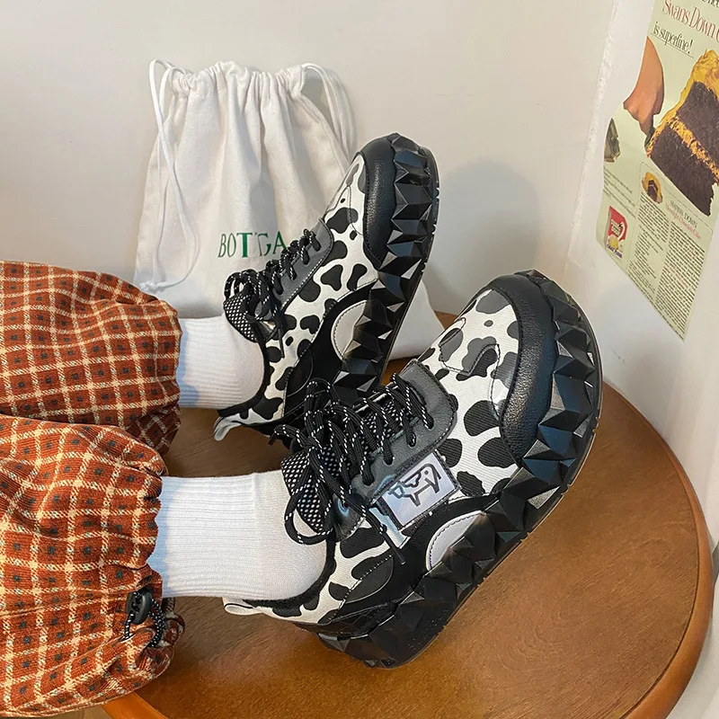 Thick Warm Women Shoes Autumn Cow Leopard Print Big Toe Shoes Flat Thick Bottom Shoes Ladies Casual Shoes Fashion 24-21