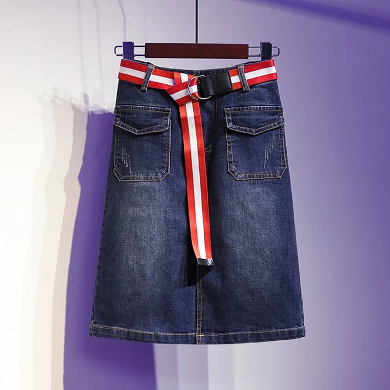 2019 Kpop негабаритных летние женские трапециевидные юбки сплошной цвет Милая синяя