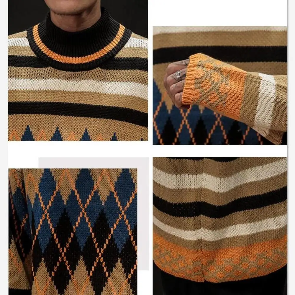 

Winter Sweater Men Fashion Retro Geometric patterns Casual Knit Pullover Sweter Wild Loose Long Sleeve Warm Sweater Man M-5XL