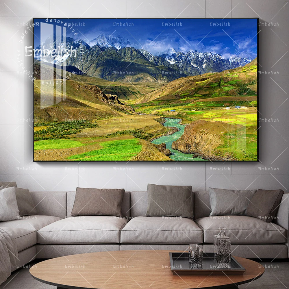 

Blue Sky And Mountains Landscape Wall Art Pictures For Living Room Modern Home Decor Posters HD Spray On Canvas Oil Paintings