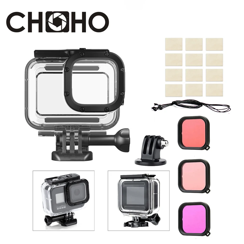 Для Gopro 8 черный Водонепроницаемый чехол + Красный Розовый Фиолетовый фильтр для