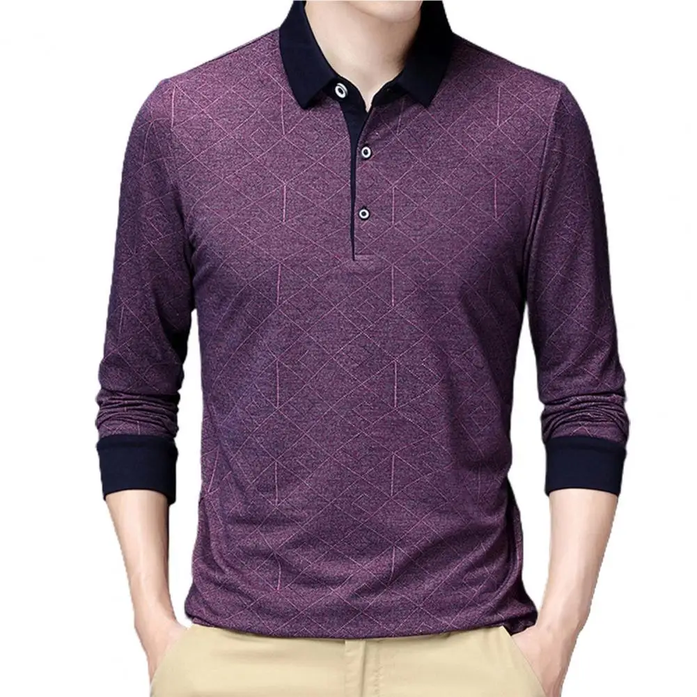 

Great Male Shirt Long Sleeve Concise Men Top Color Block Polo Shirt