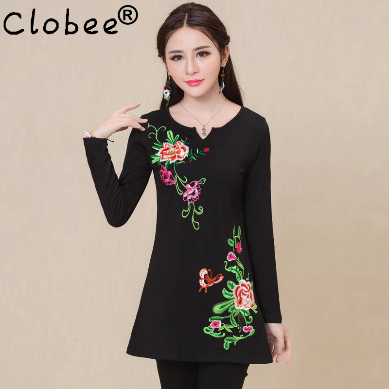 Camisas femininas 2019 для женщин осень M 5XL в этническом стиле v образным вырезом Длинные