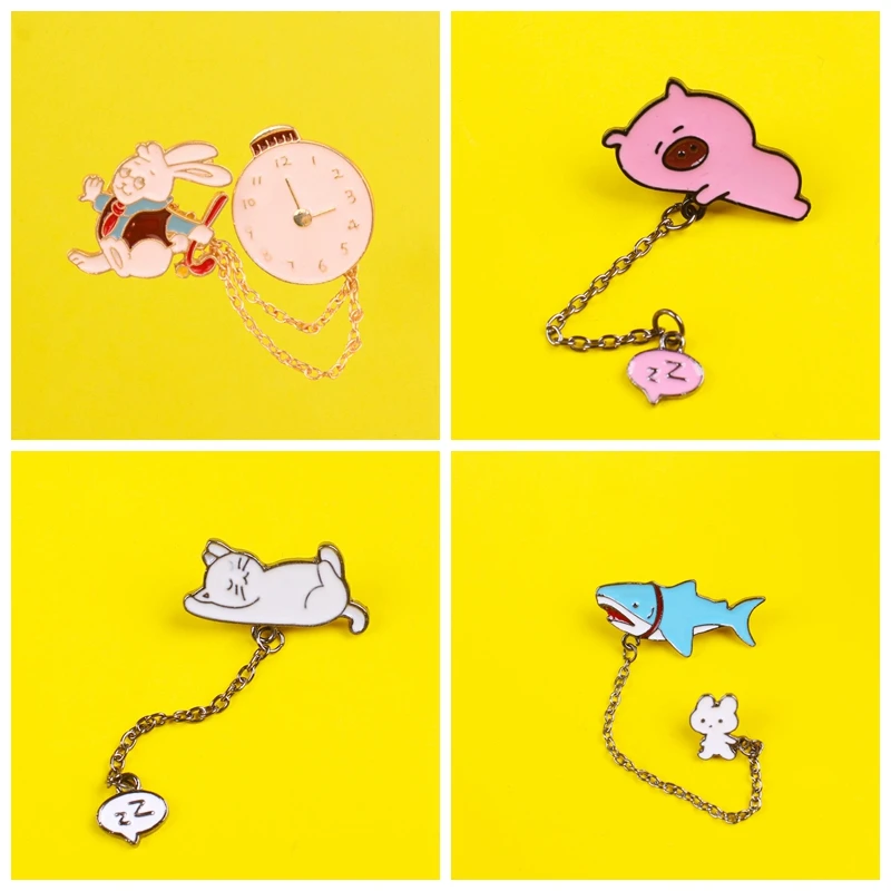 Набор с цепочкой и животными декоративные булавки Кит кот кролик металлические