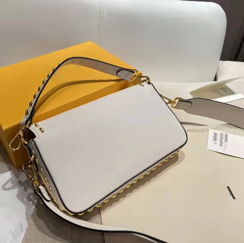

High quality luxury autumn new leather rivet side 2F lock ladies baguette bag brand designer women's shoulder bag messenger bag
