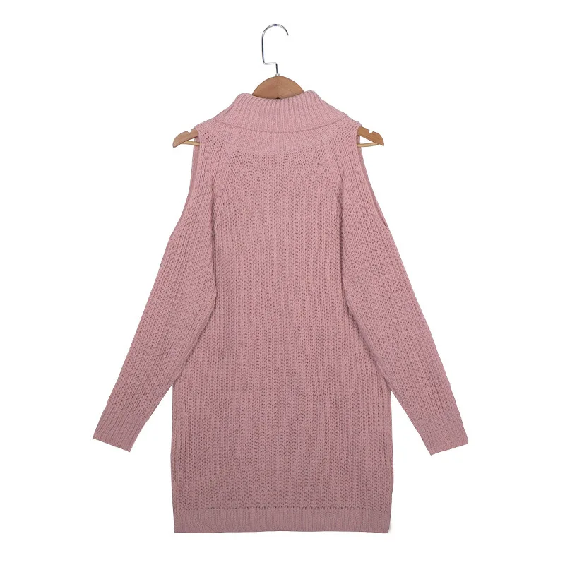 

2020 Autumn New Long Sleeve Dress For Woman Casual Knee-Length Dress Knitted Dress Women Off-Shoulder Turtleneck Clothing Women