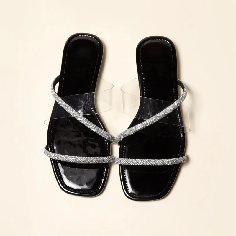 

HOKSZVY Summer Fashion Shiny Strap Flat Sandals And Slippers Color Cute Wind Sandals Large Size Spot Slides For Women CGB