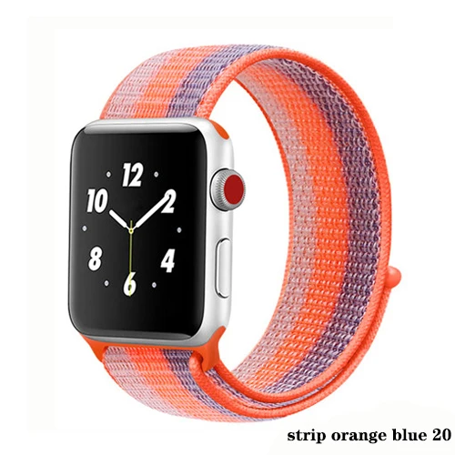 Нейлон pulseira для apple watch band 4 44 мм 40 мм(iwatch 5) apple watch 3 2 1 ремешок 42 мм 38 мм дышащий браслет ремень аксессуары - Цвет ремешка: strip orange blue 20