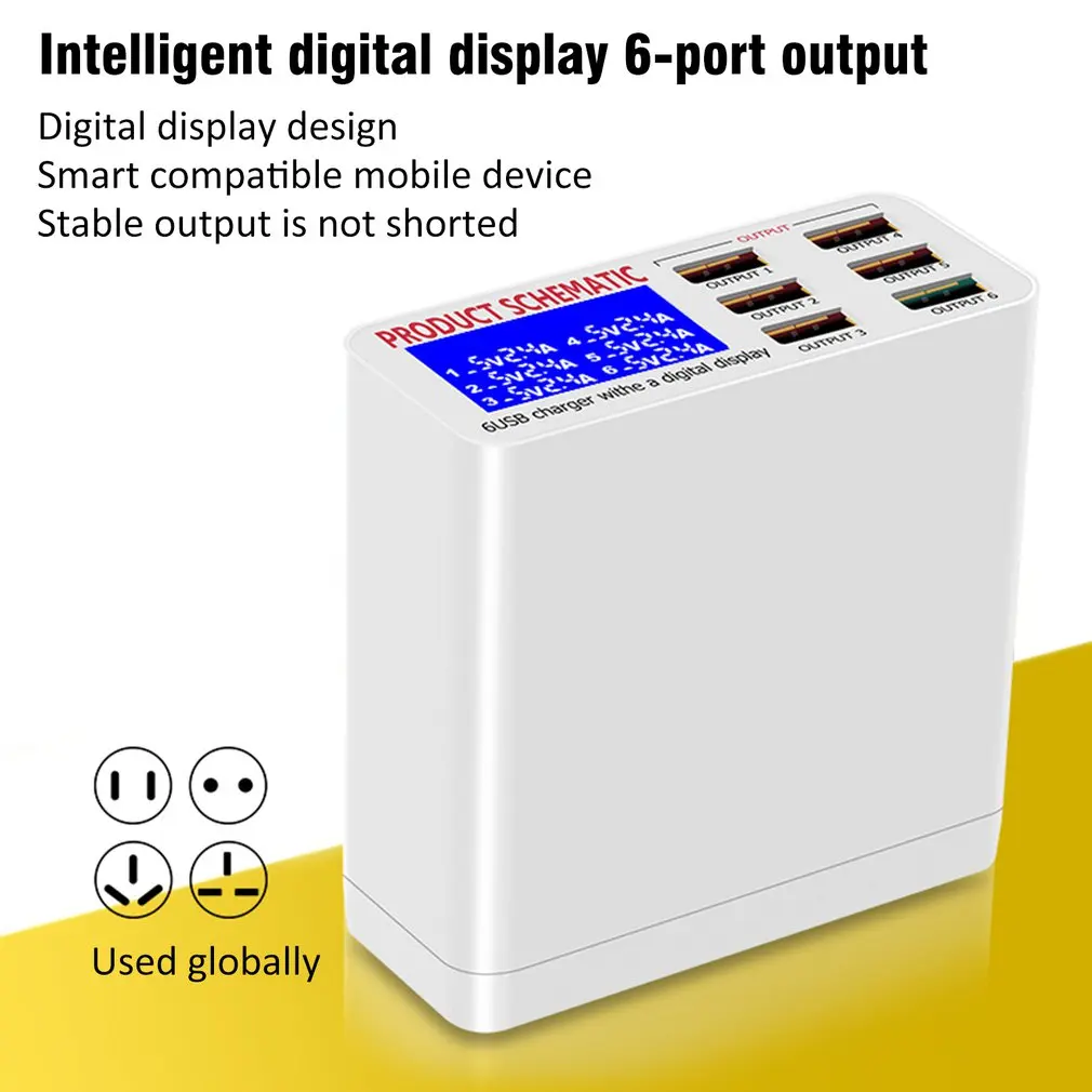 lcd multi fast usb charger digital display charge 6 usb ports phone charging station universal usb hub smart charger eu 220v free global shipping