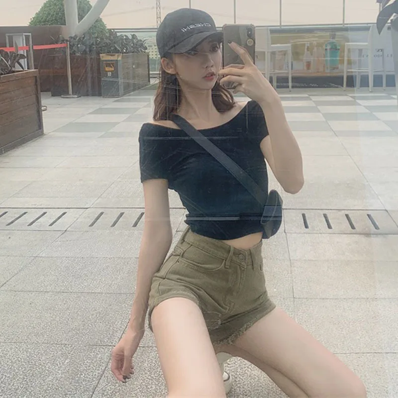 

2021 Summer Vintage Women Shorts Casual A-line Jeans Shorts Female Sexy High-waisted Irregular Shorts